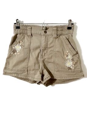 Vintage Arizona Jean Co. Embroidered Floral Khaki Shorts Size 6 Patch Pockets